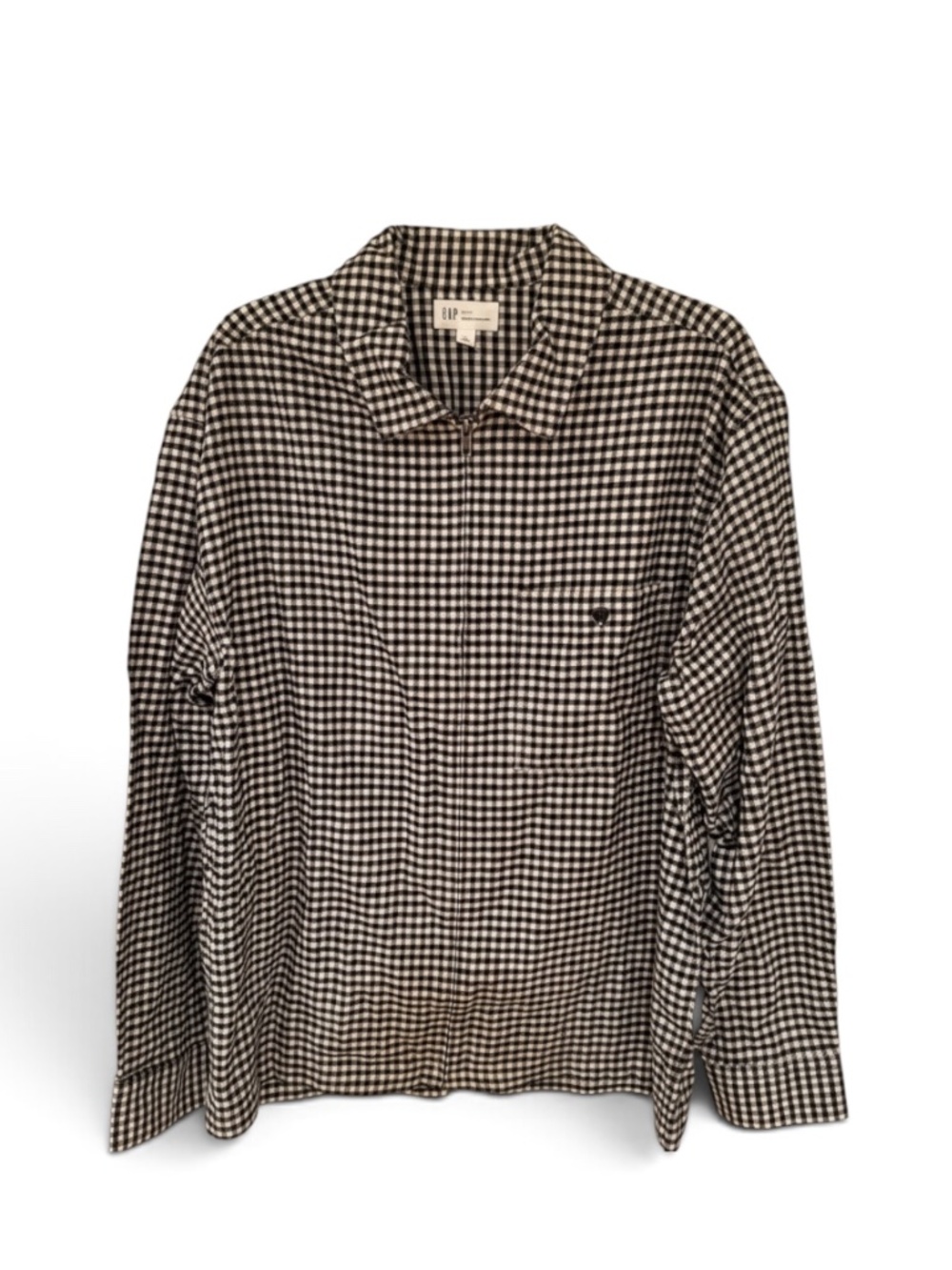 NWT Gap Factory Men's Flannel Zip-Shirt in Boxy Fit | Black & White | Large